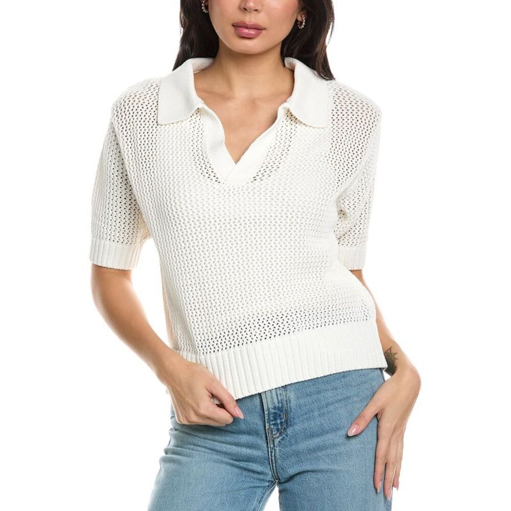 Young Fabulous & Broke Womens  Vince Crochet Polo Sweater, White